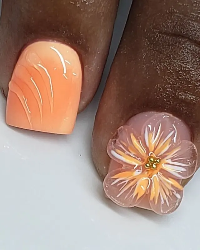 Peach set with a hand-painted flower