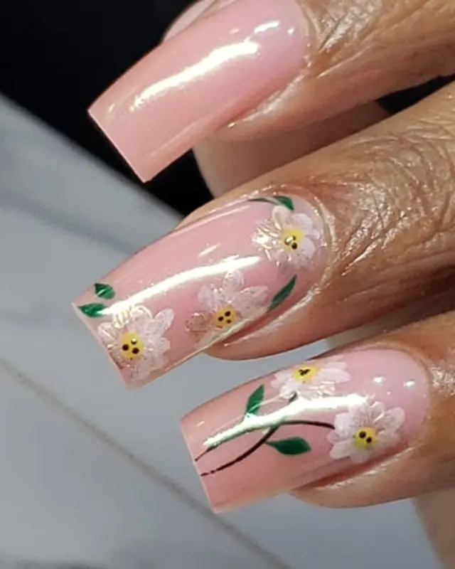 Long nude set with hand-painted flowers